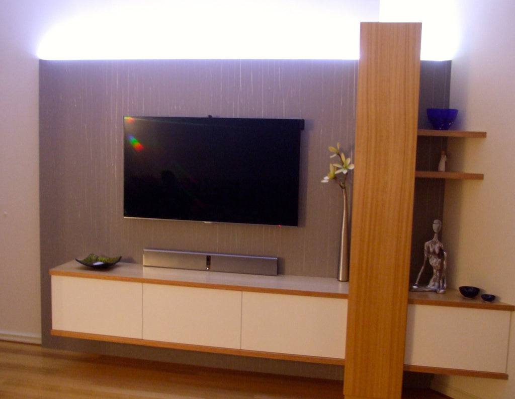 Bespoke Victorian Ash Timber Wood Laquer Custom Wall Unit System with LED Backlighting WA Perth Bespoke Furniture Nedlands