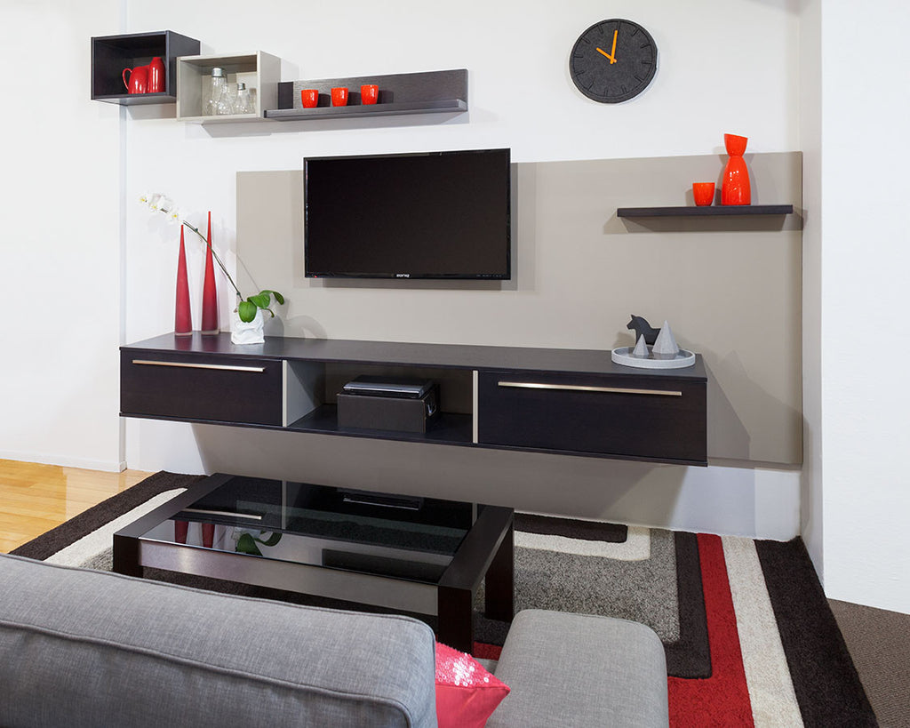 Contemporary Custom Apartment Floating Lacquer & Timber TV Wall Unit
