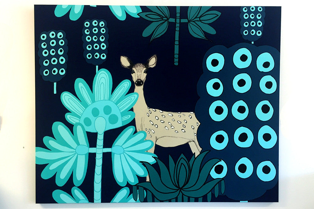 Marimekko Wall Art Canvas Wall Hanging 60s 70s retro Bespoke Perth WA Floral & Deer Design