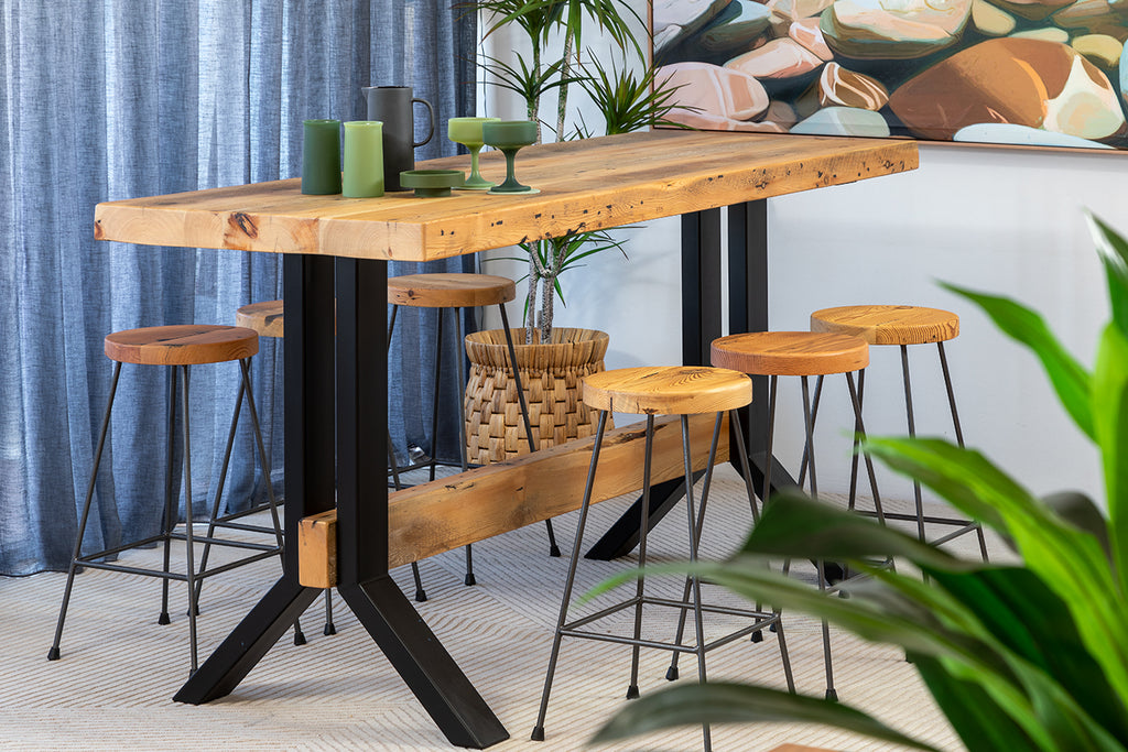 Warehouse Recycled Bar Table with Footrail - Recycled Oregon/Baltic