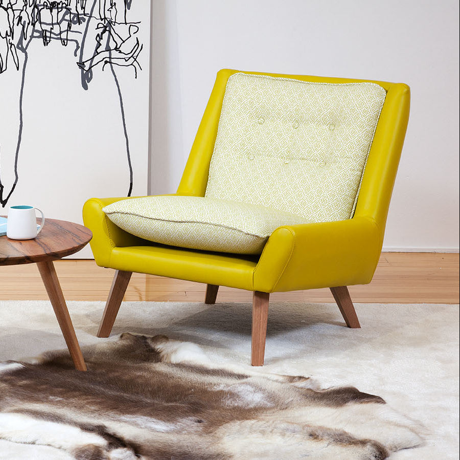 Dane Danish Style Retro Occasional Chair - Custom Fabric, Timber Legs