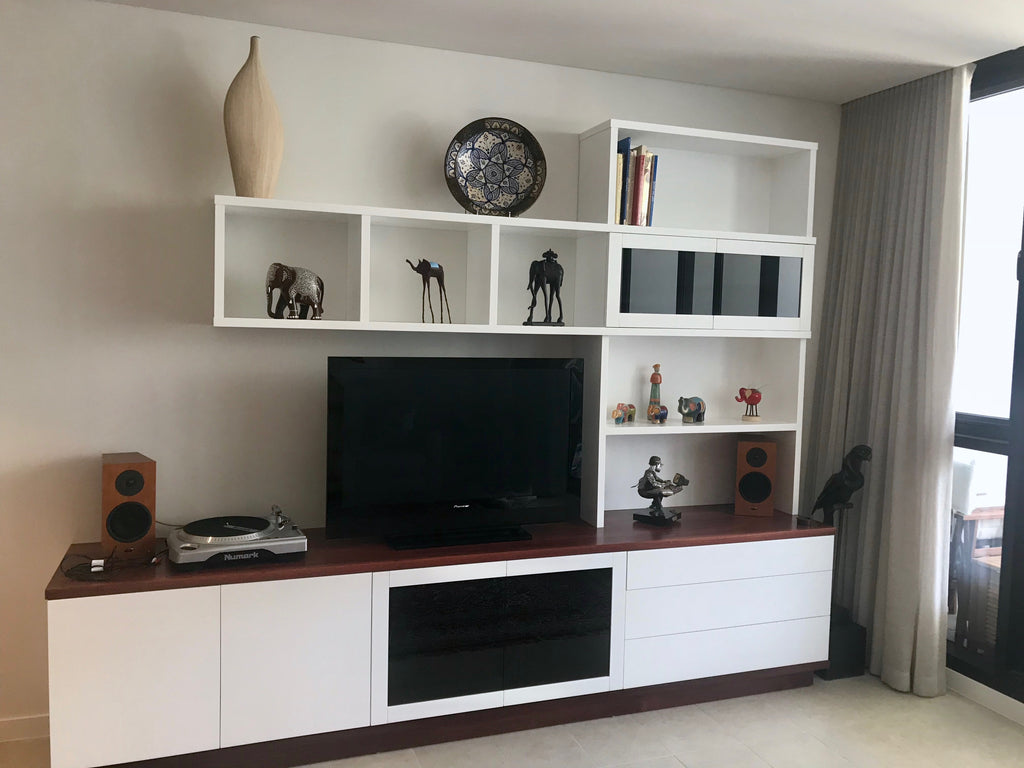 Woods Wall Unit in Jarrah & White Lacquer