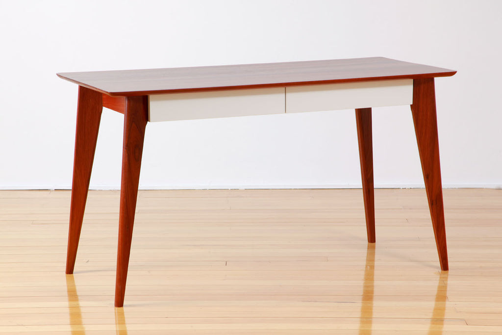 Sorrento Solid Jarrah Retro Inspired Writing Desk with angled, tapered legs