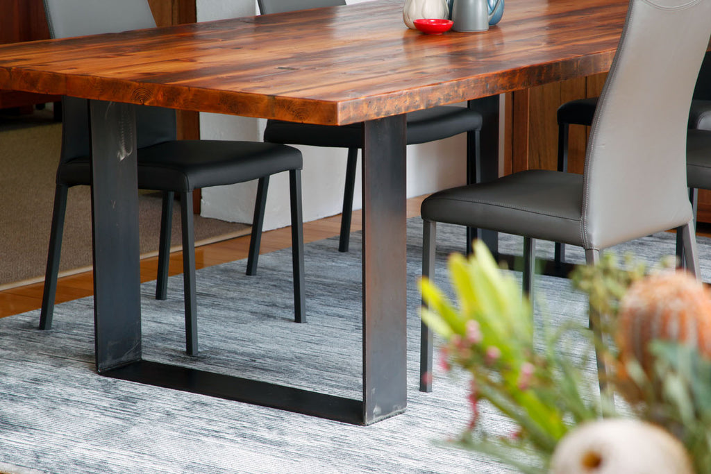 Plaistow Recycled Baltic Pine Industrial Design Dining Table with Steel Base Leg Detail