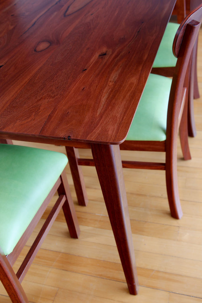 Oslo Solid Jarrah Dining Table Suite retro tapered leg detail