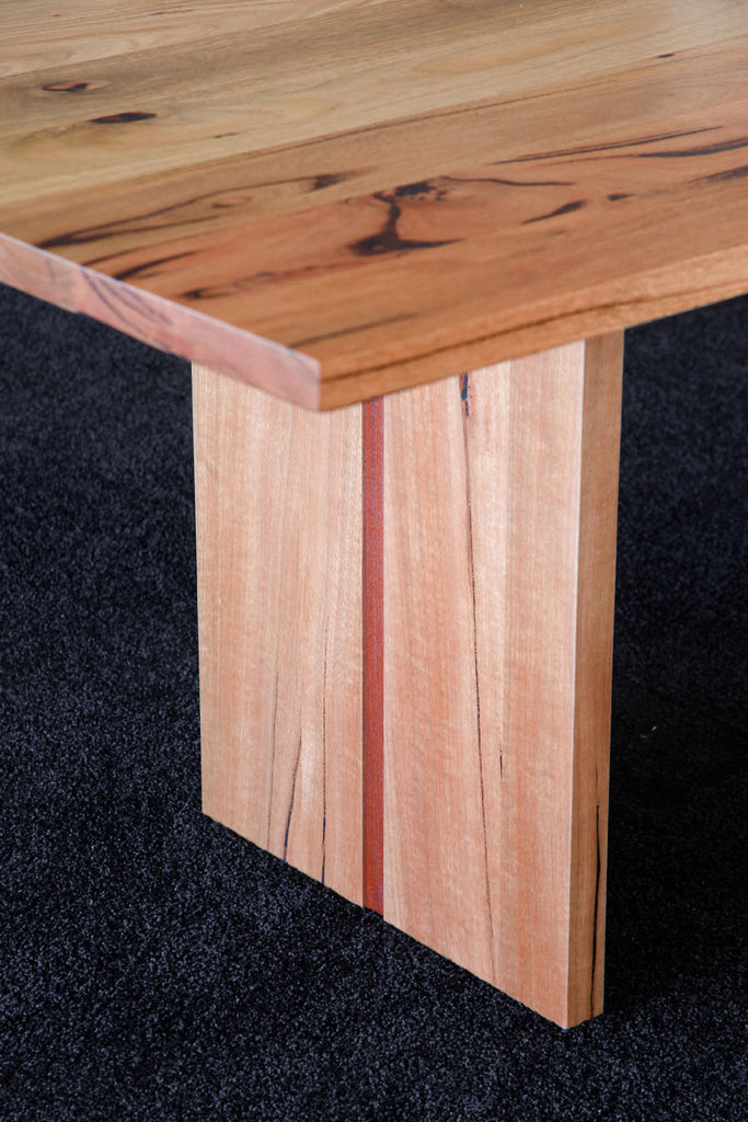 Dwellingup WA Made Designer Marri Table With Jarrah Stringer detail on slab base