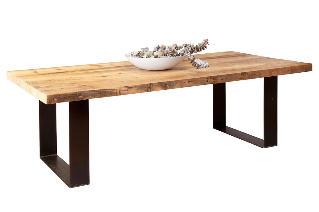 Plaistow Recycled Baltic Pine Timber Dining Table with Natural Industrial Steel Base