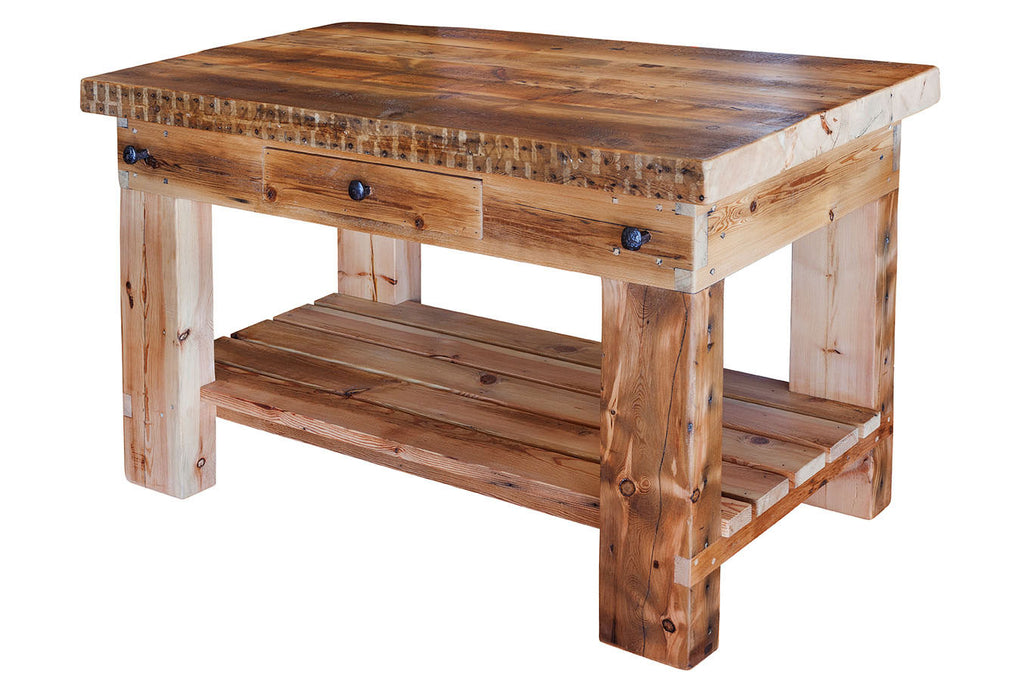 Plaistow Recycled Baltic Timber Butchers Block, Rugged, Sturdy Design with Recycled Steel Railway Pins for handles