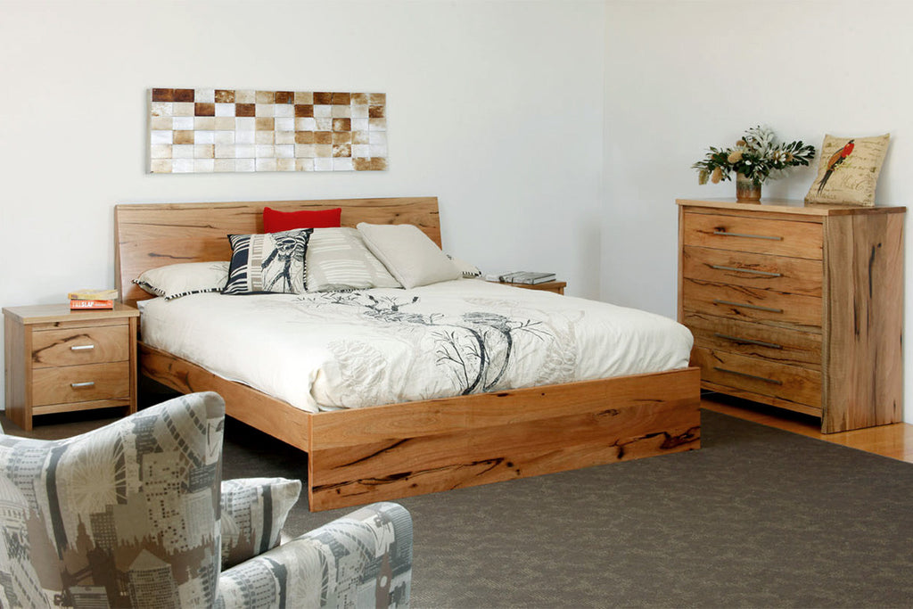 Boranup Marri or Jarrah Timber Bedroom Suite with Bed, Bedside table and Chest of Drawers Furniture Perth WA