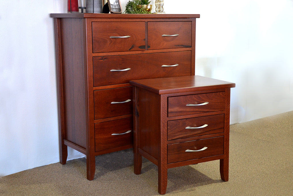 Classic Jarrah Chest of Drawers and Matching Bedside