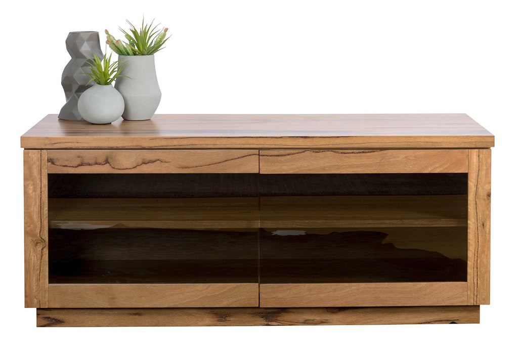 Evelyn Marri Timber TV Unit with Smokey Glass Doors
