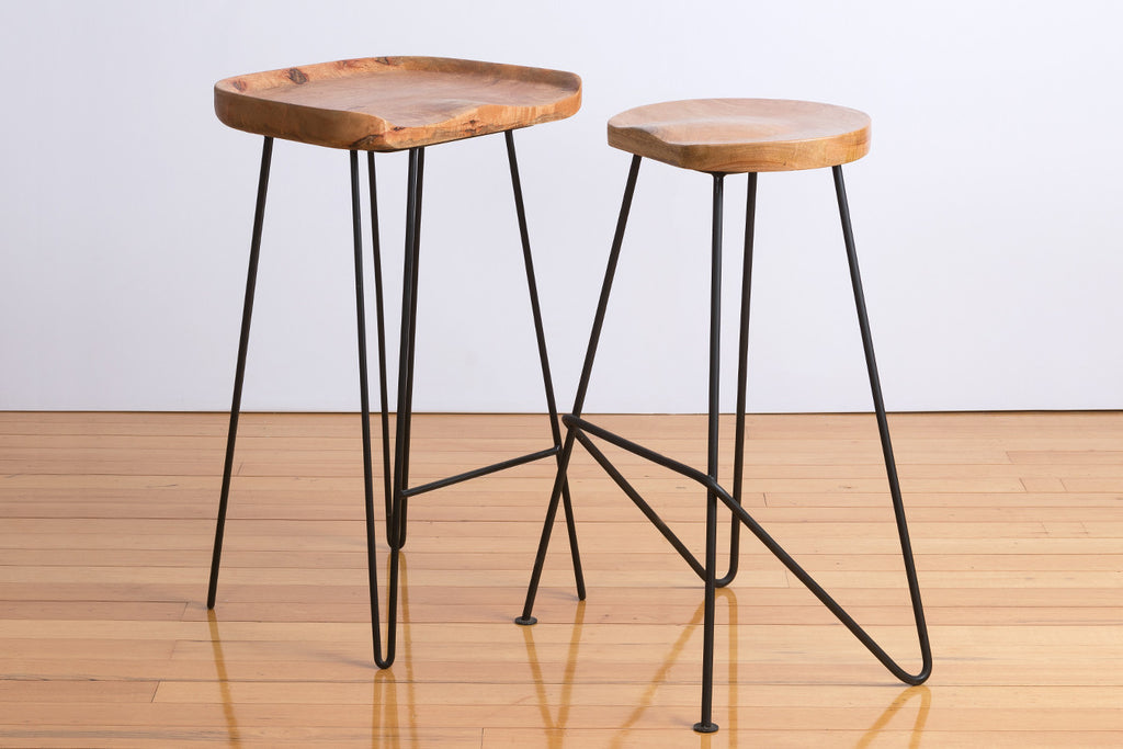 Industry - Industrial Powder Coated Steel Iron Base Solid Timber Seat Bar Stools