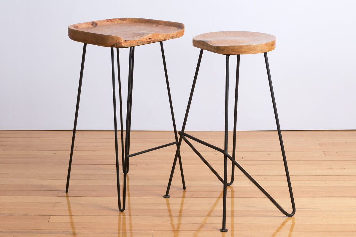 Industry Powder Coated Steel Iron Base w Solid Timber Seat Bar Stools Bespoke Furniture Gallery Perth