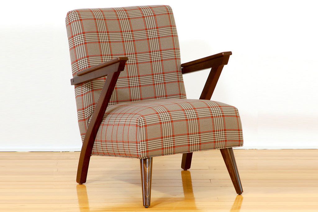 Zara Warwicks Classic Cigar Fabric Upholstered Occasional Chair Jarrah Timber Arms and Legs Perth WA